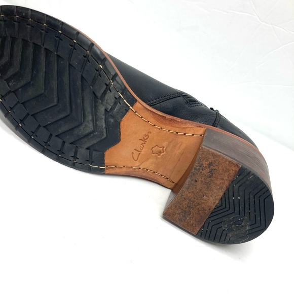 Clarks Women's Clarkdale Dawn Black Leather Boots 9m Wood Tone Soles Zip Closure - Picture 12 of 15